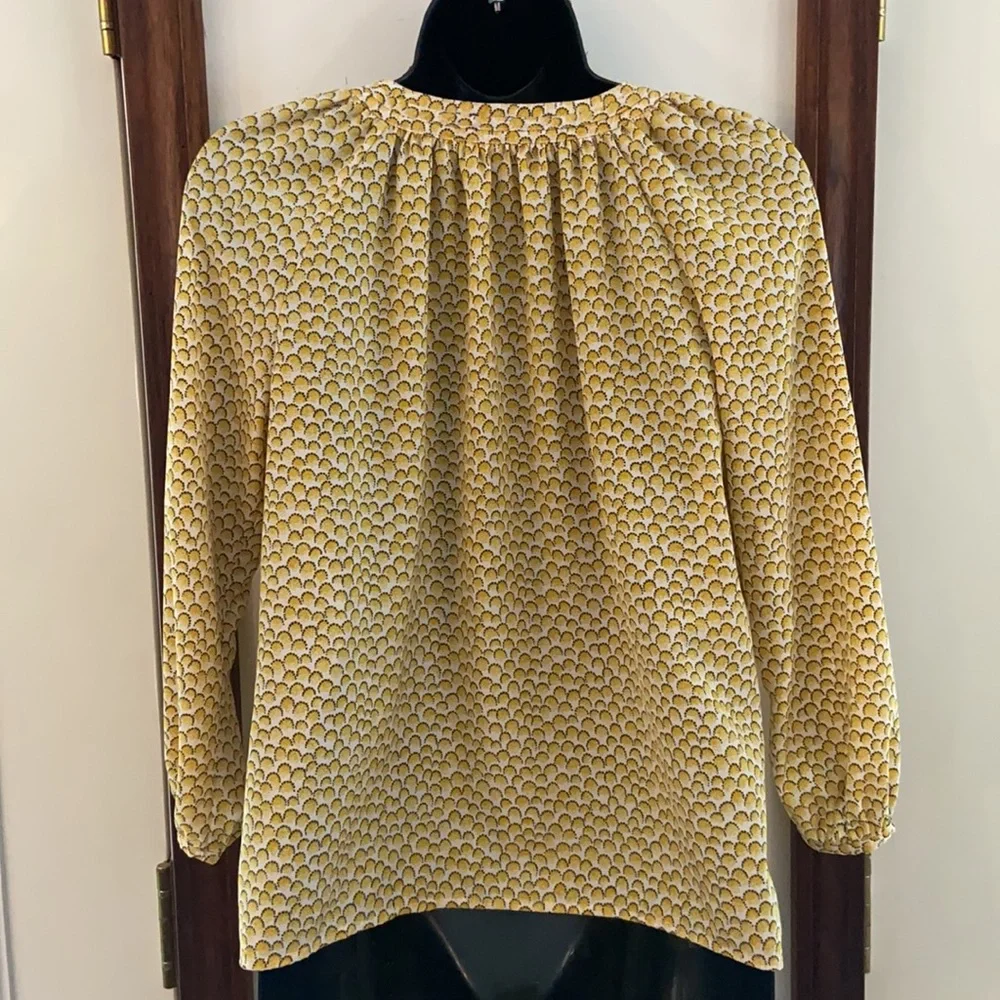 Boden Yellow Print Tie Neck Peasant Top 2P - Picture 5 of 10